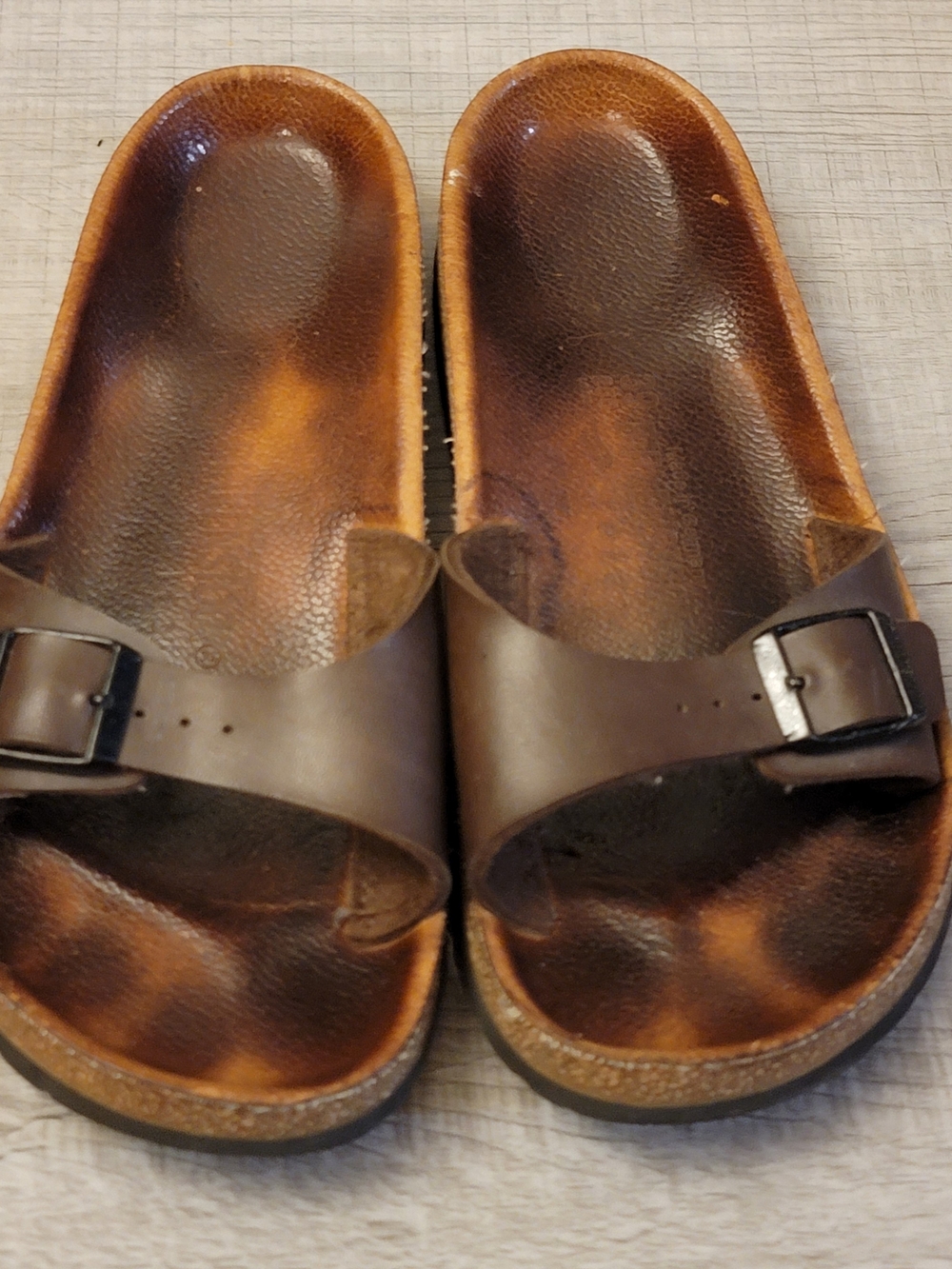 Birkenstock Brown Single-Buckle Leather Slide Sandals